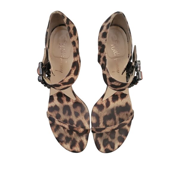 Leopard Print High Heel Sandals With Orange Gem Embellishments & Adjustable Ankl - Picture 4 of 7